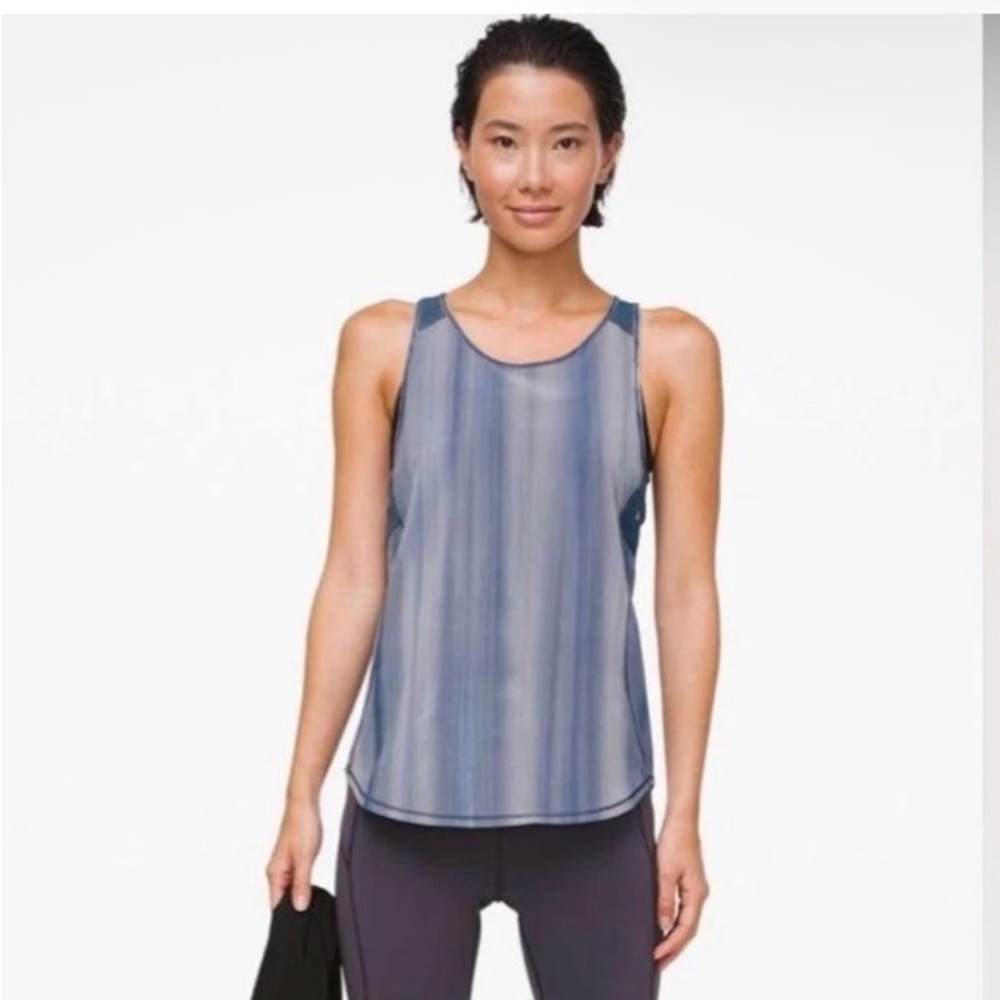 Lululemon Sculpt Tank In Brushed Spray Dye White Code Blue Tank Top